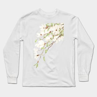 white magnolia blossom watercolor Long Sleeve T-Shirt